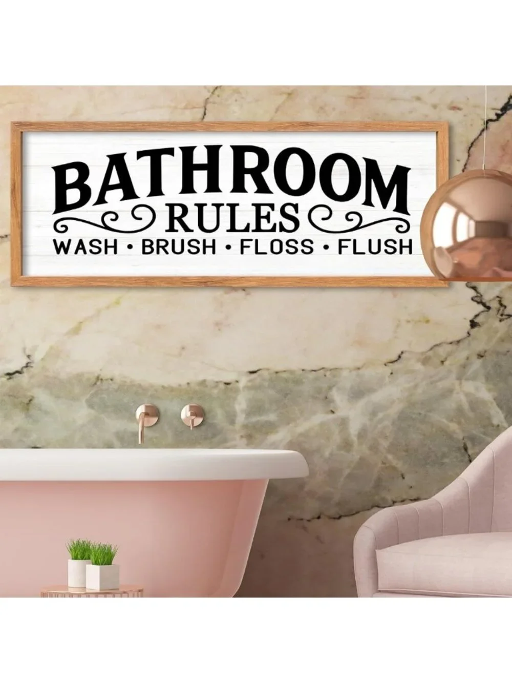 Funny Bathroom Rules Wall Art - Wooden Quote Sign for Home, Farmhouse, Restroom